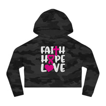 Load image into Gallery viewer, Faith Hope Love Crop Hoodie